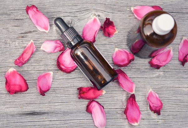 rose petals and essential oil