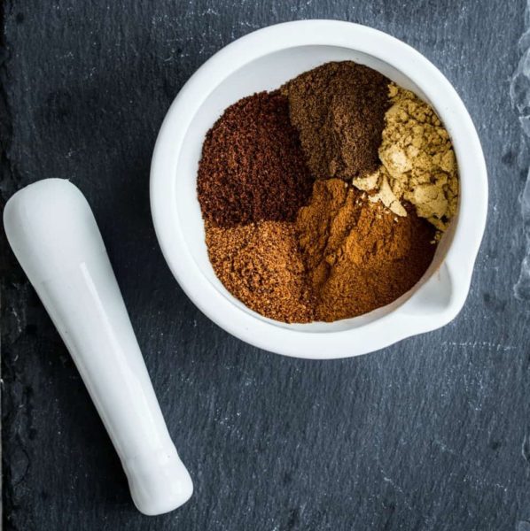 several spices in a bowl