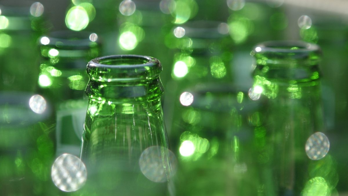 Green recyclable glass bottles