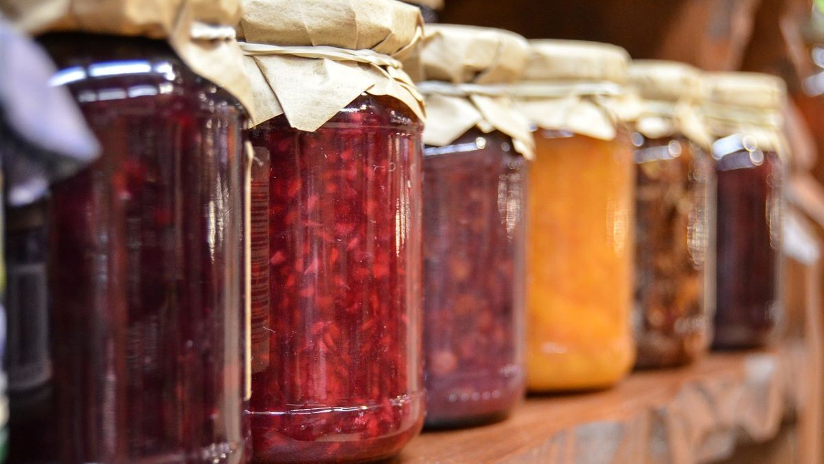 Jars of home-preserved jam