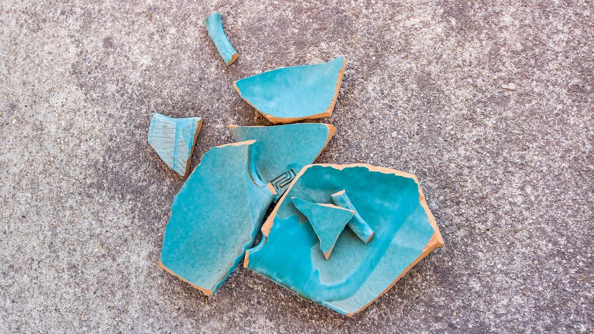 broken blue ceramic bowl