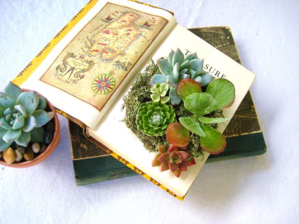 planter made from upcycled old book