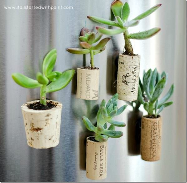 wine cork magnet miniature planters