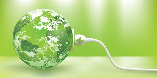 abstract green energy concept with green Earth and plug