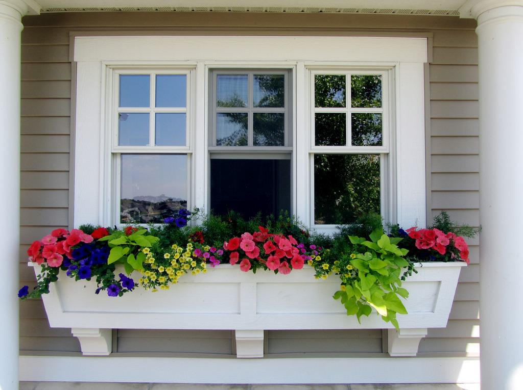 House windows with planter box