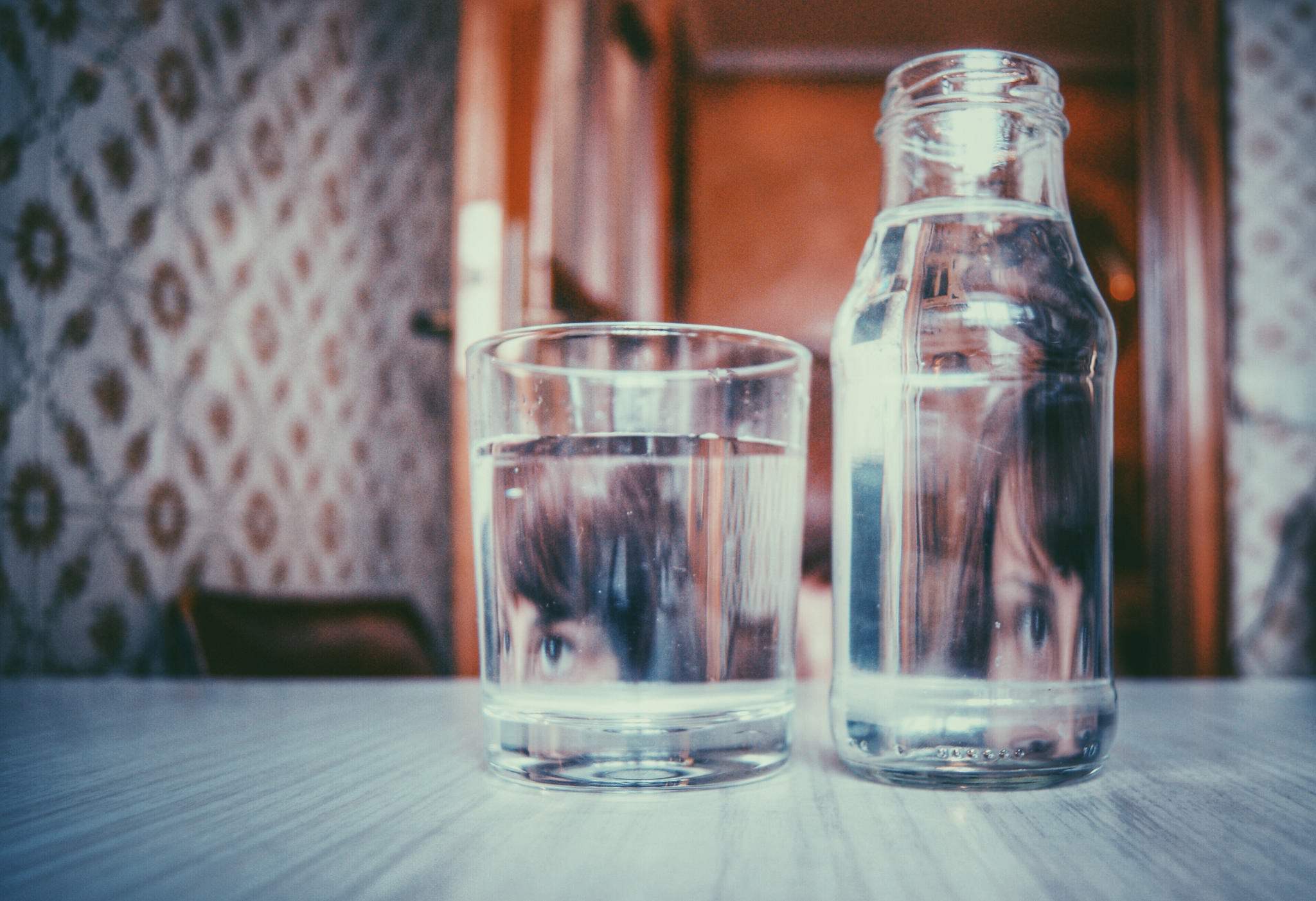 Two clear glasses of water