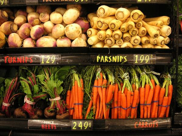 Root vegetables at grocer