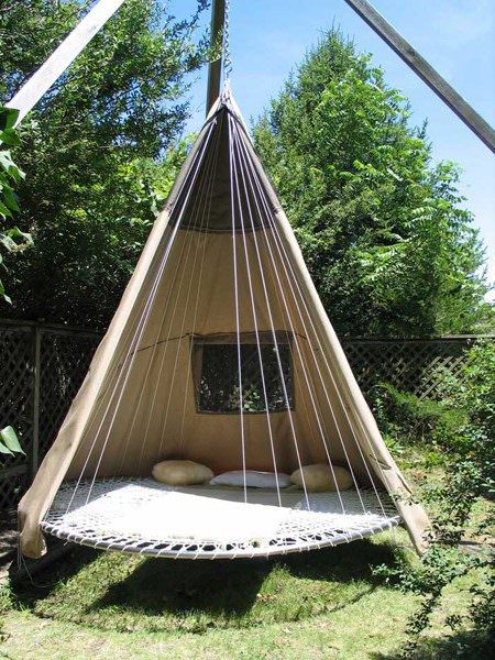 Trampoline repurposed as hammock