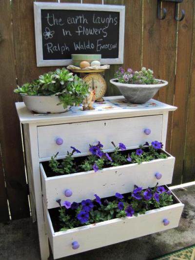 Dresser drawer repurposed into vegetable garden