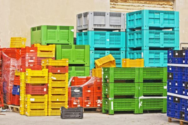 Plastic crates waiting for plastics recycling