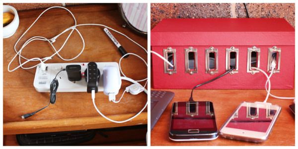 Upcycled shoebox - power cord organizer