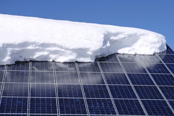 Solar renewable energy panels covered in snow