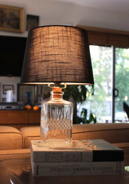 upcycling a used decanter into a lamp