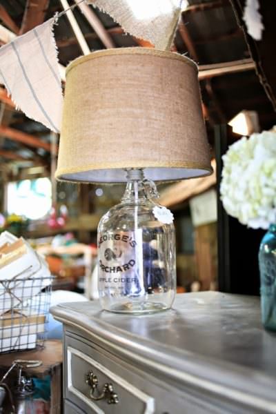 upcycling a glass bottle into a lamp