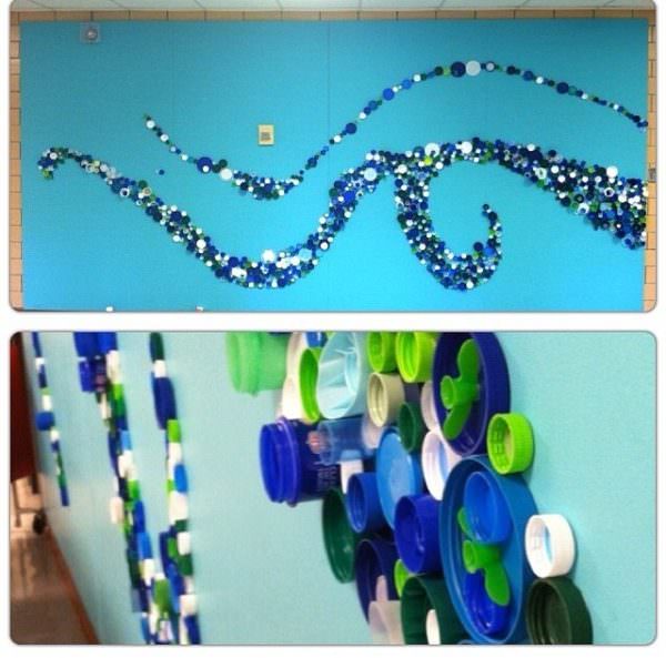Recycling Tips For Home? We've Got 'Em! Elementary school mural made with plastic bottle caps