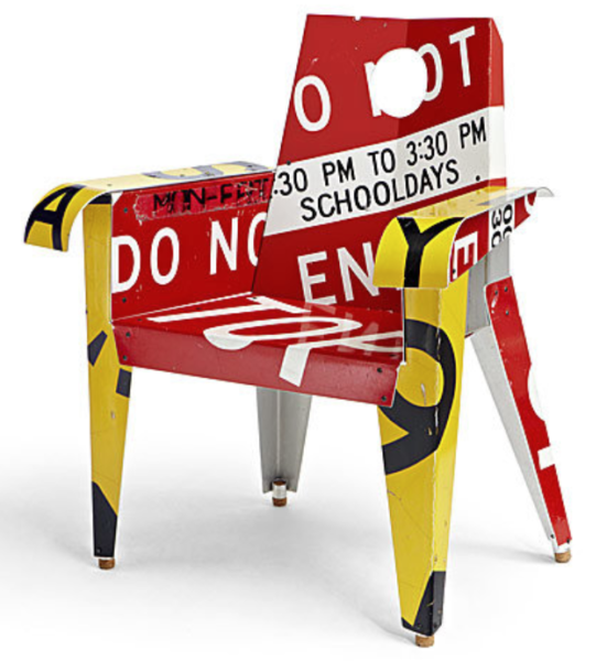 chair build out of upcycled street signs