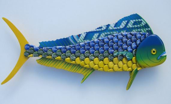 Mahi Mahi Fish Art Bottlecap Metal Wall Dolphin Fish by Eric's Easel