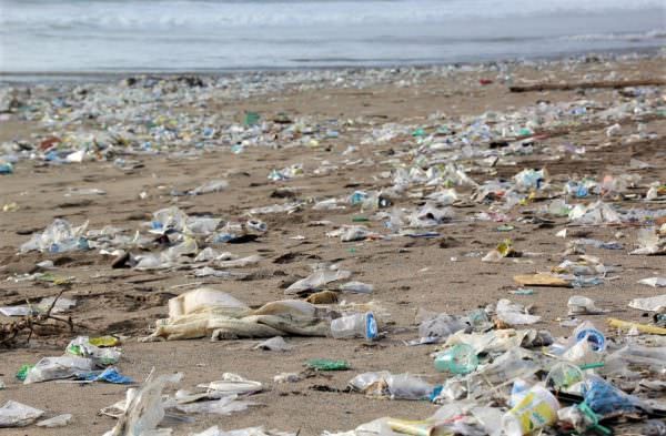 garbage littering beach