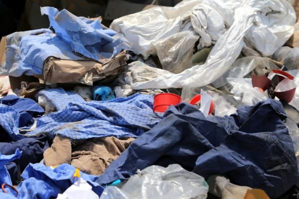 rags and waste fabrics in the landfill