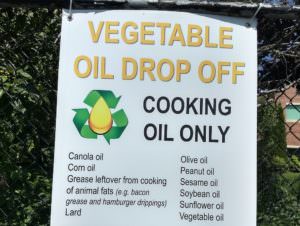 vegetable oil recycling drop off sign