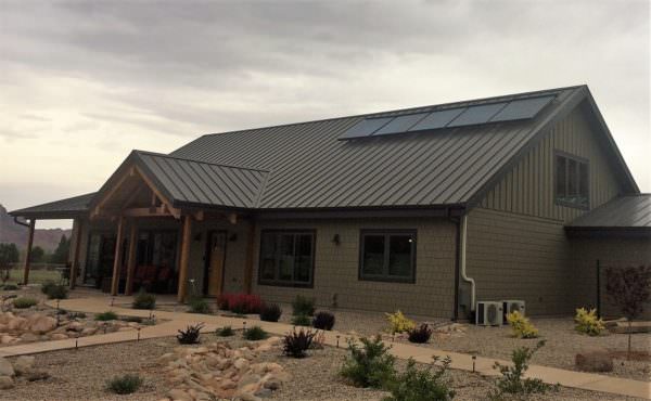 Solar water heating array on roof of Canyon Nest bed and breakfast in Moab, Utah