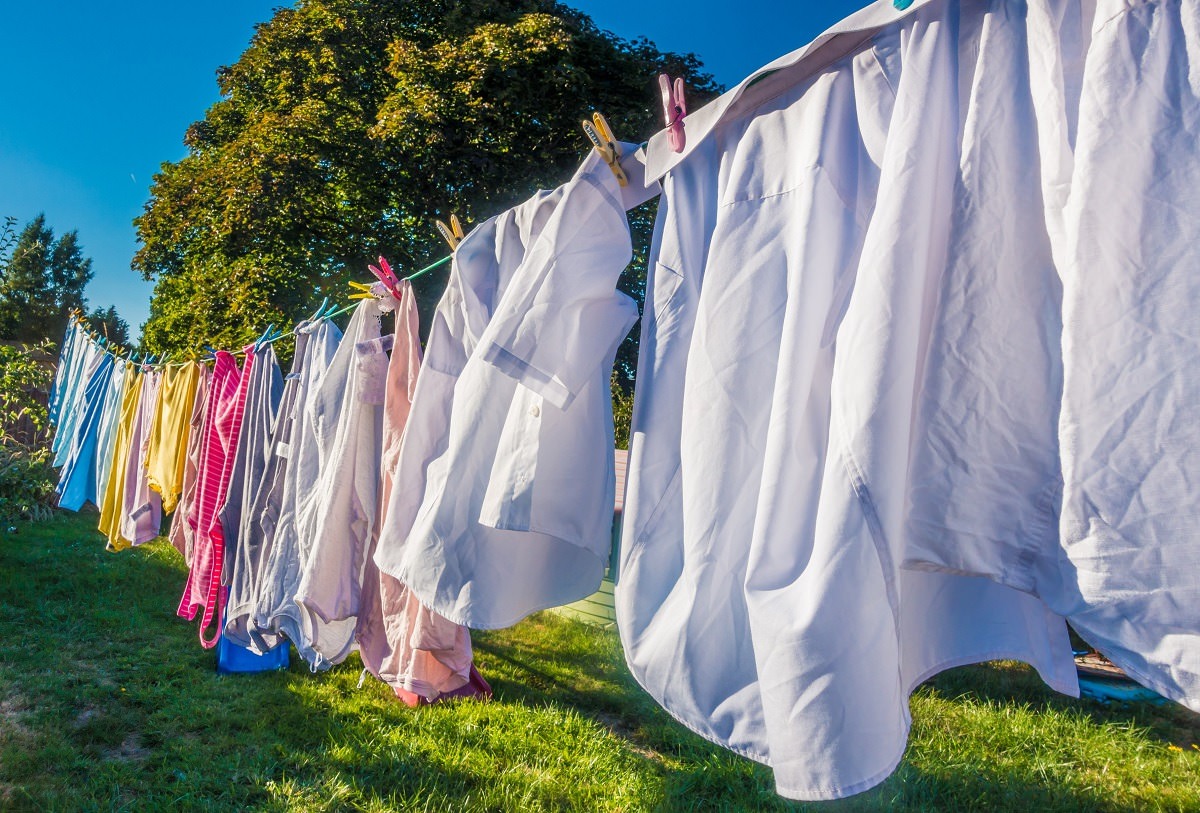 Clothes hanging to dry on a washing line outside