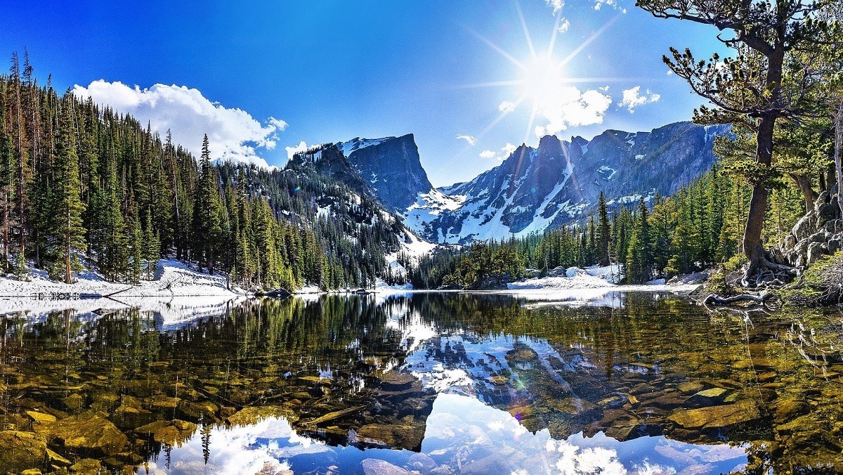 scenic forested lake with mountains in background. Image: skeeze, Pixabay