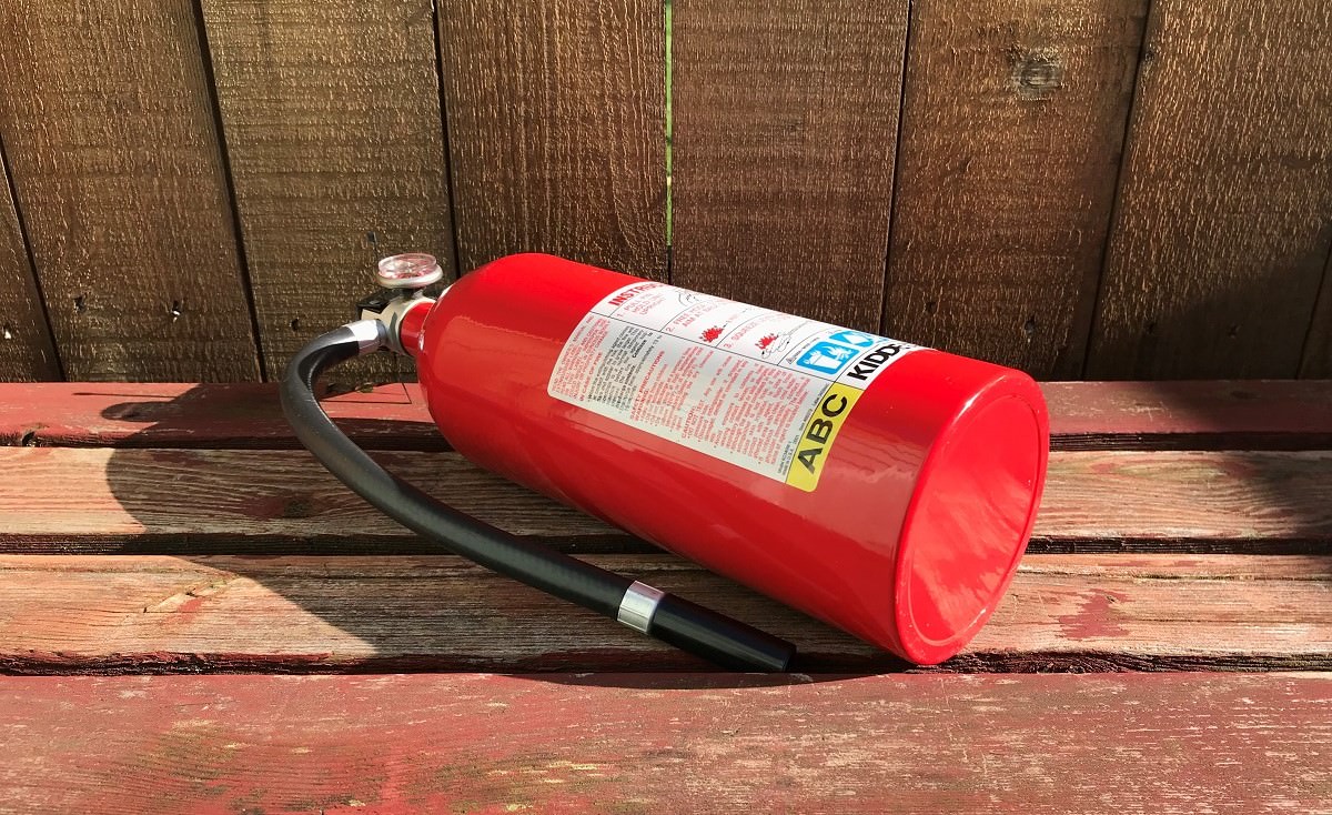 home fire extinguisher lying on side