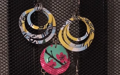 Jewelry by Susan Miranda made from upcycled beverage cans