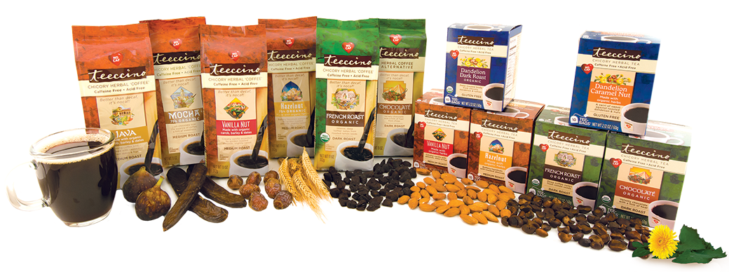 Display of Teecino herbal coffee alternative products