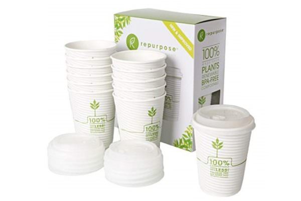 Repurpose 100% compostable plant-based insulated hot cup and lid set