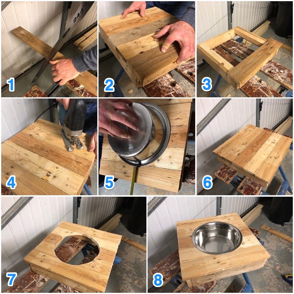 complete the top of the raised dog bowl stand