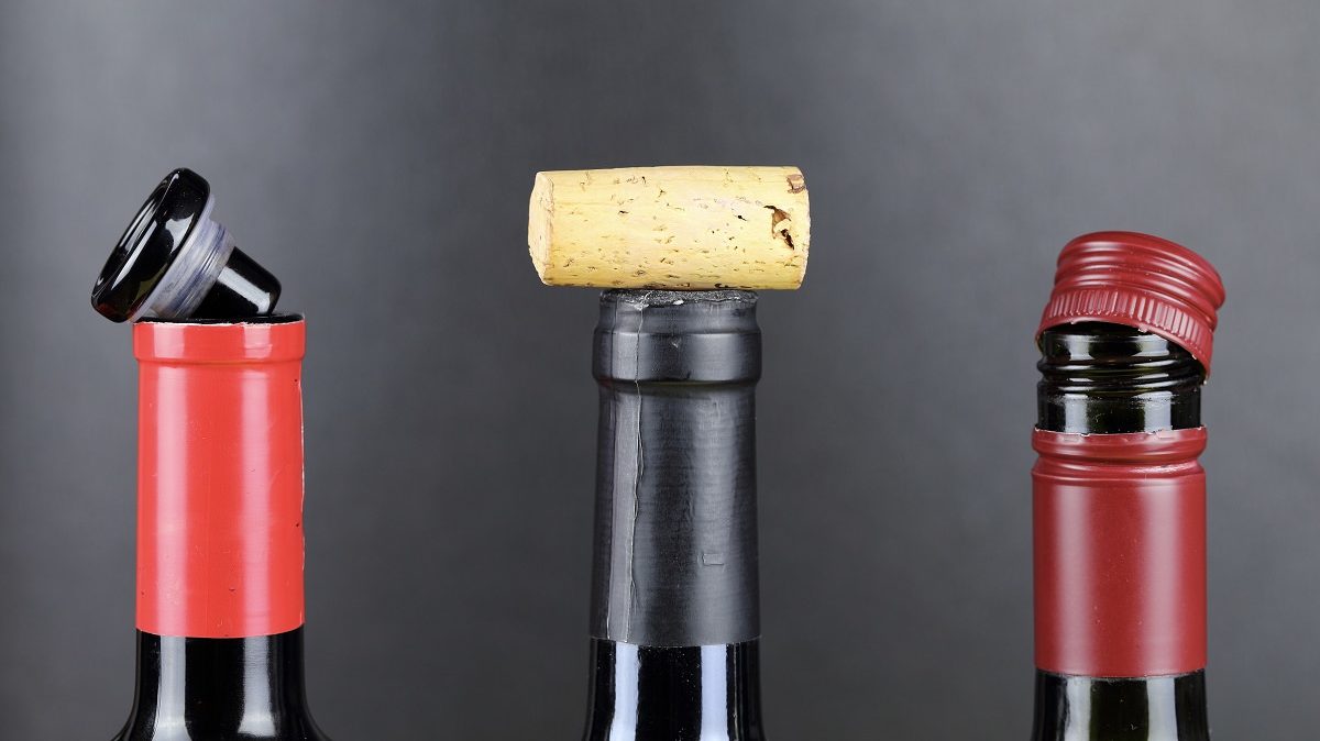 plastic, cork, and screw-top wine bottles