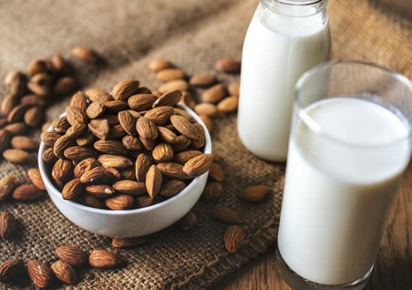 bowl of almonds and almond milk