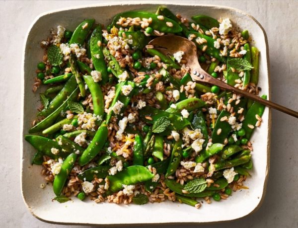 Triple-Pea and Asparagus Salad With Feta-Mint Dressing