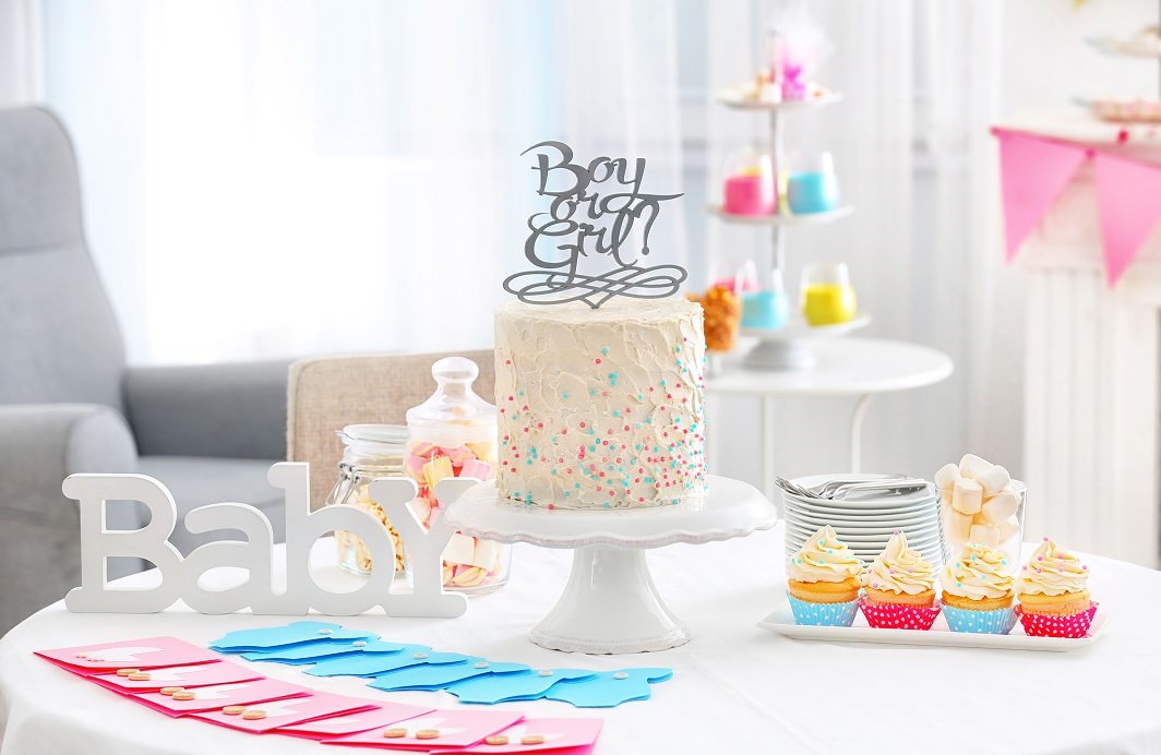 "Boy or girl" cake for gender reveal party