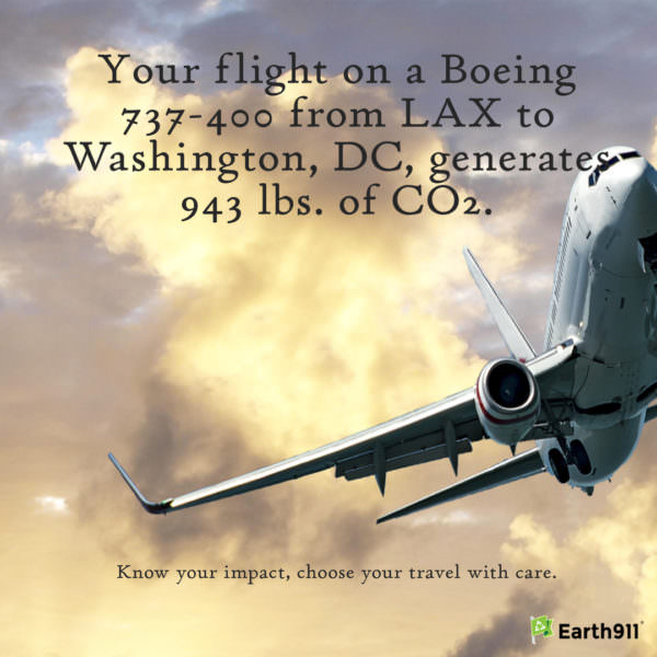 kKow your flightprint: Flying on a Boeing 737-400 from LAX to Washington generates 943 lbs. of CO2.