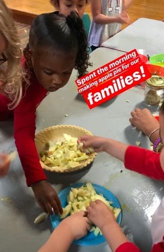 Early Bird Preschool students making vegan apple pie