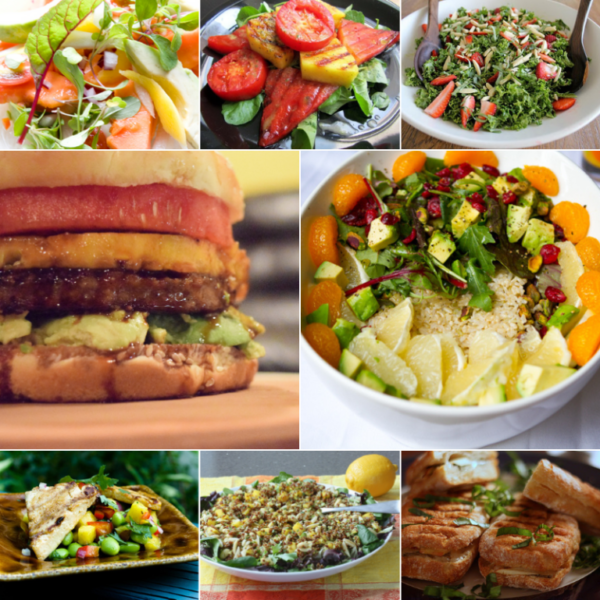 a collage of photos of meatless dishes
