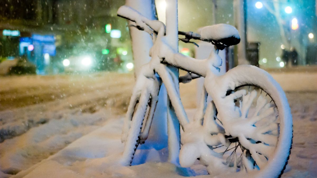 snow-covered bicycle