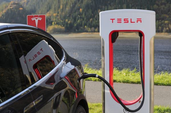 charging Tesla at Supercharger Station
