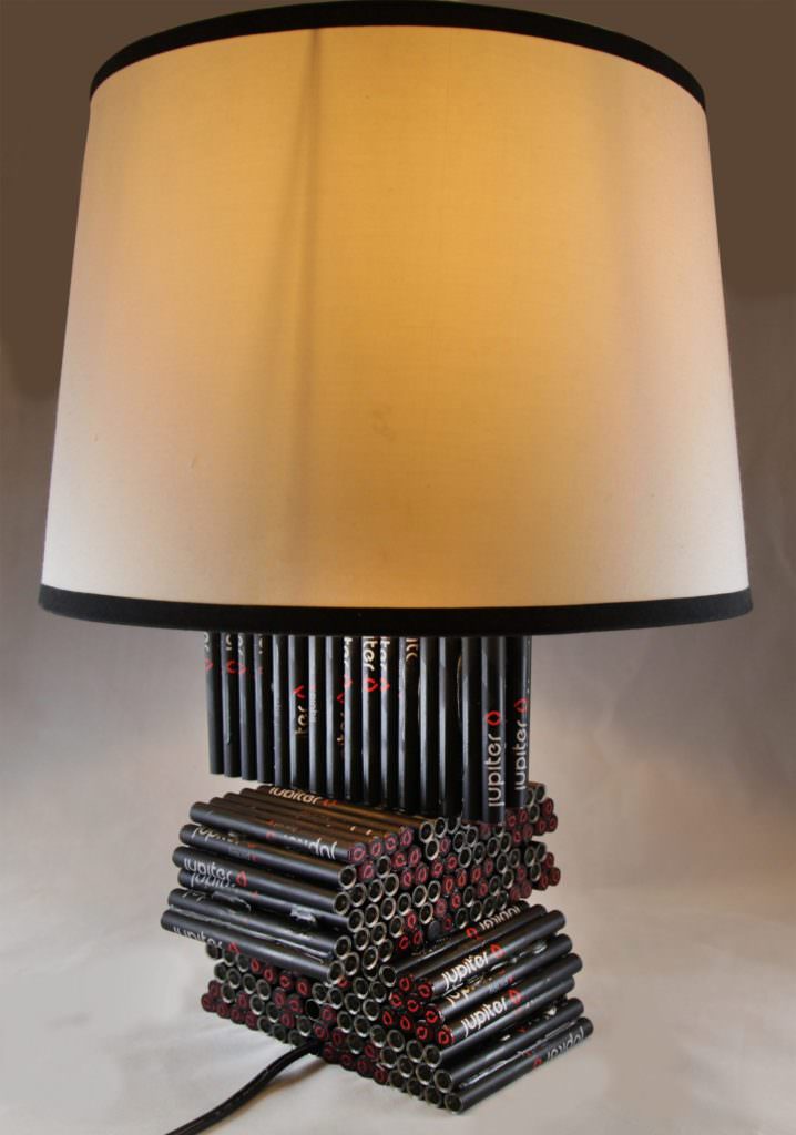 Artist Seth Dougherty stacked vape devices to form a sculptural lamp. 