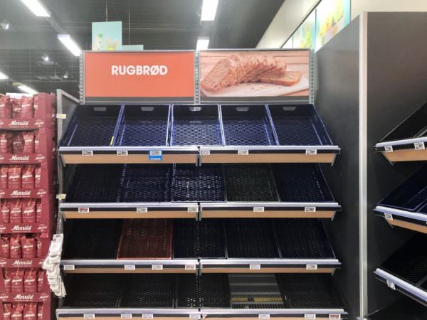 Empty rye bread shelves in Denmark