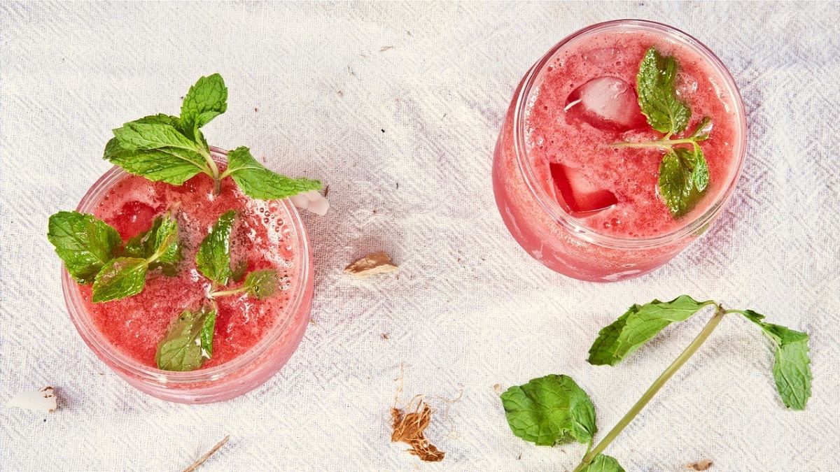 pink fruit drink with mint