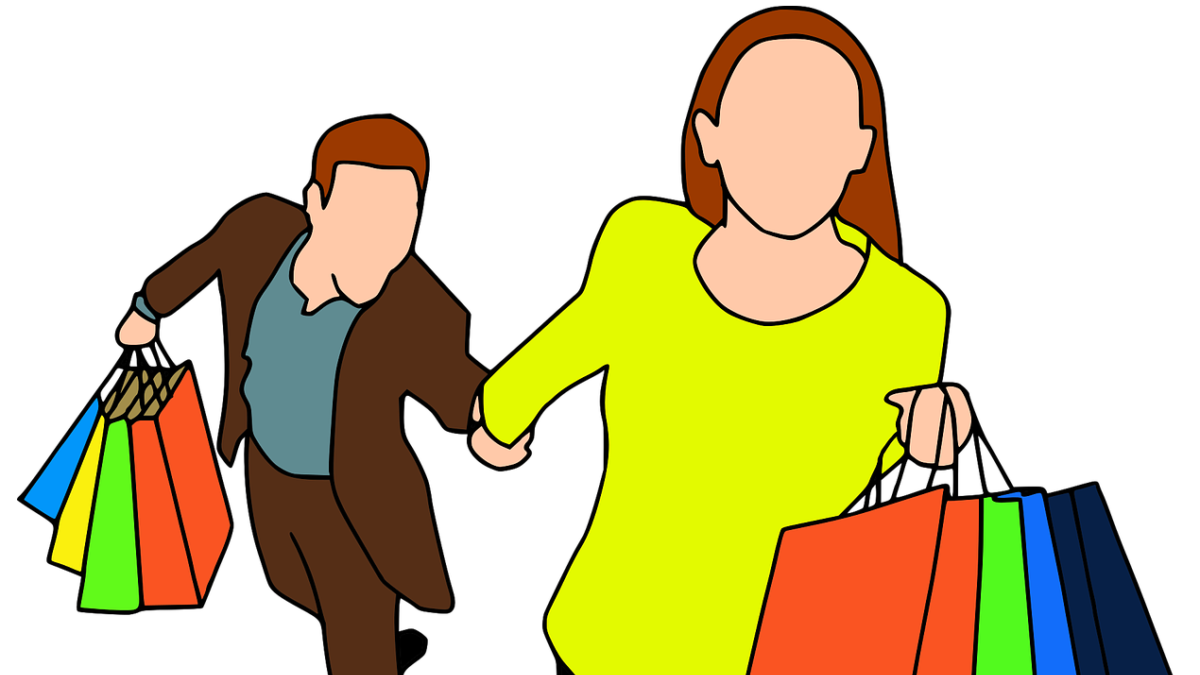 illustration of man and woman with shopping bags