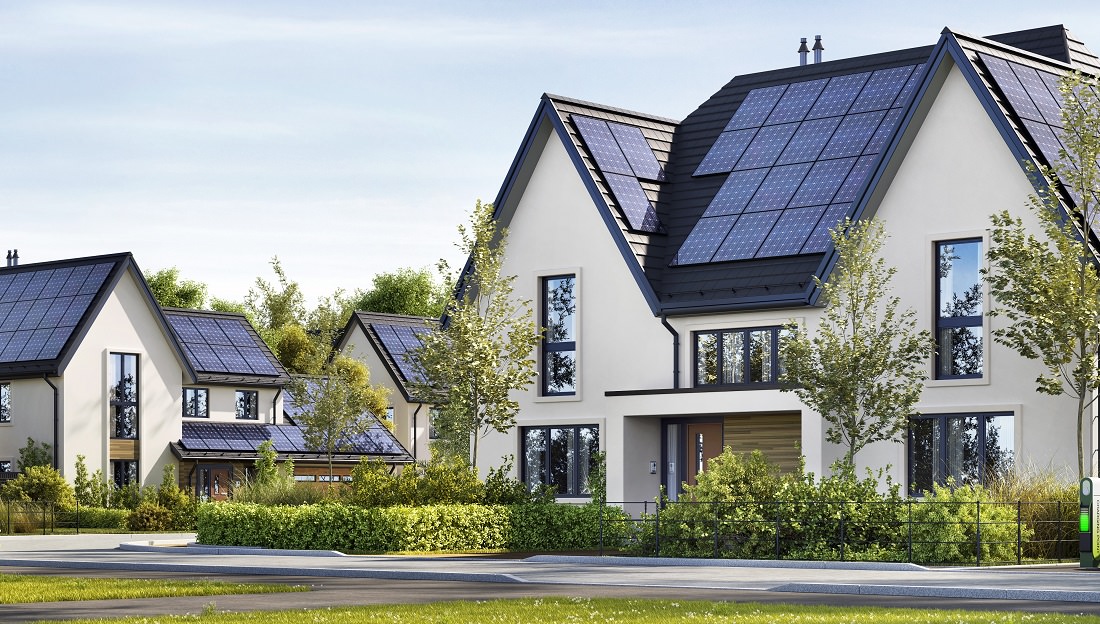 net-zero community, homes with solar panels