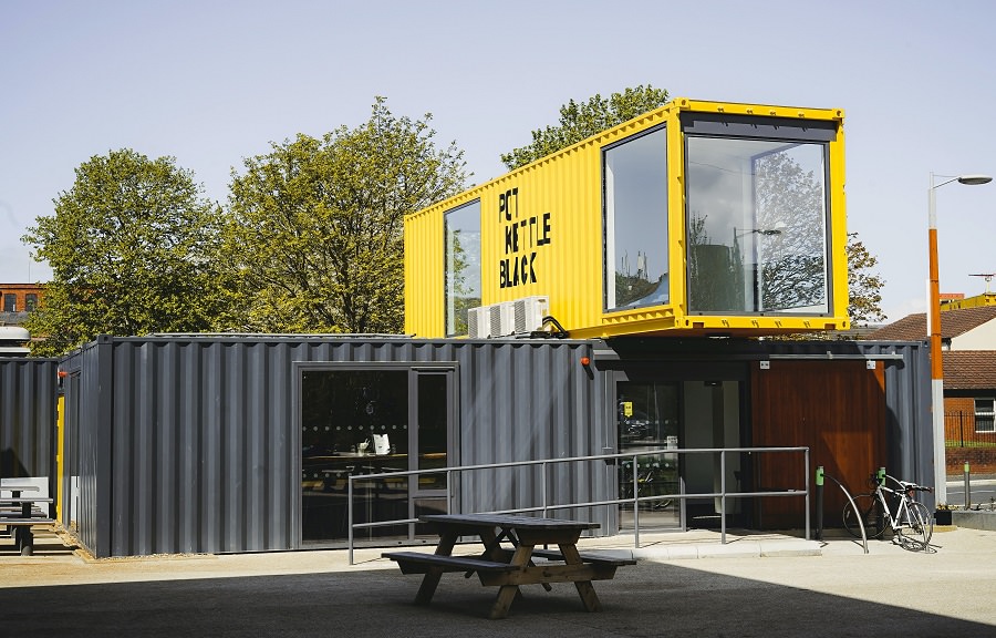 Coffee shop building made from shipping container