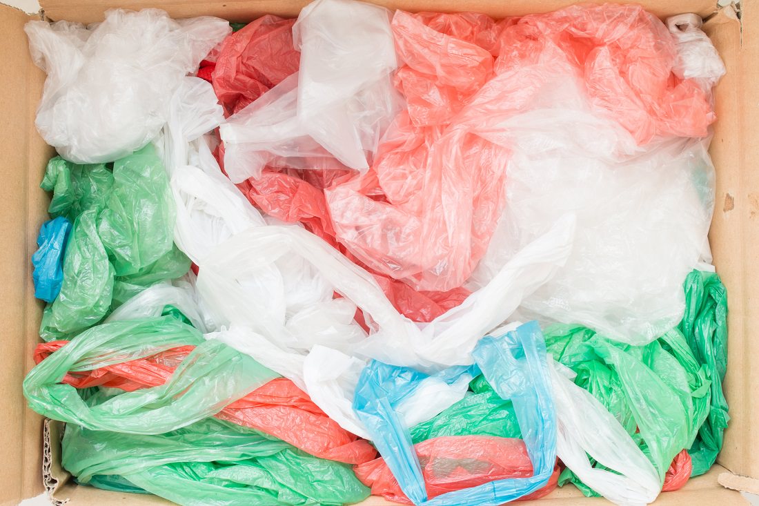 box of used disposable plastic bags