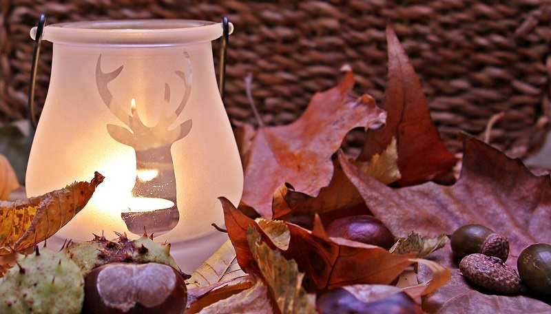 fall decoration and candle