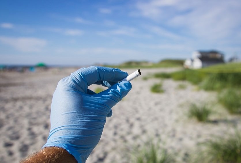 cigarette butt found during beach cleanup